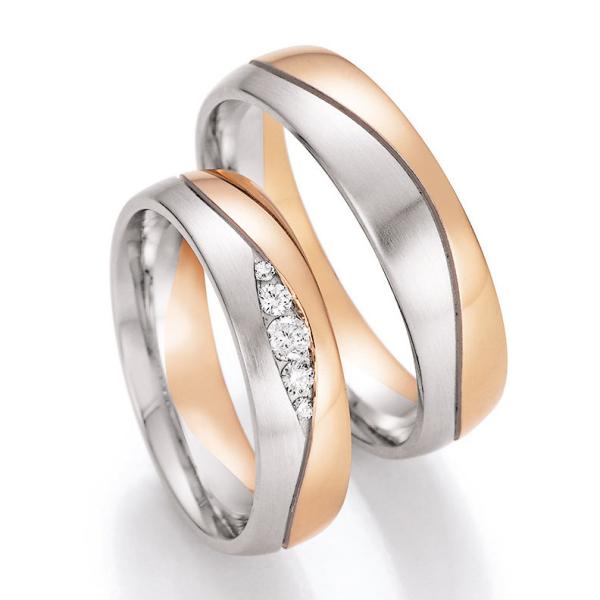 Nowotny-Collection Ruesch Trauringe Weiss-Rotgold 66/42090-055 + 66/42100-055